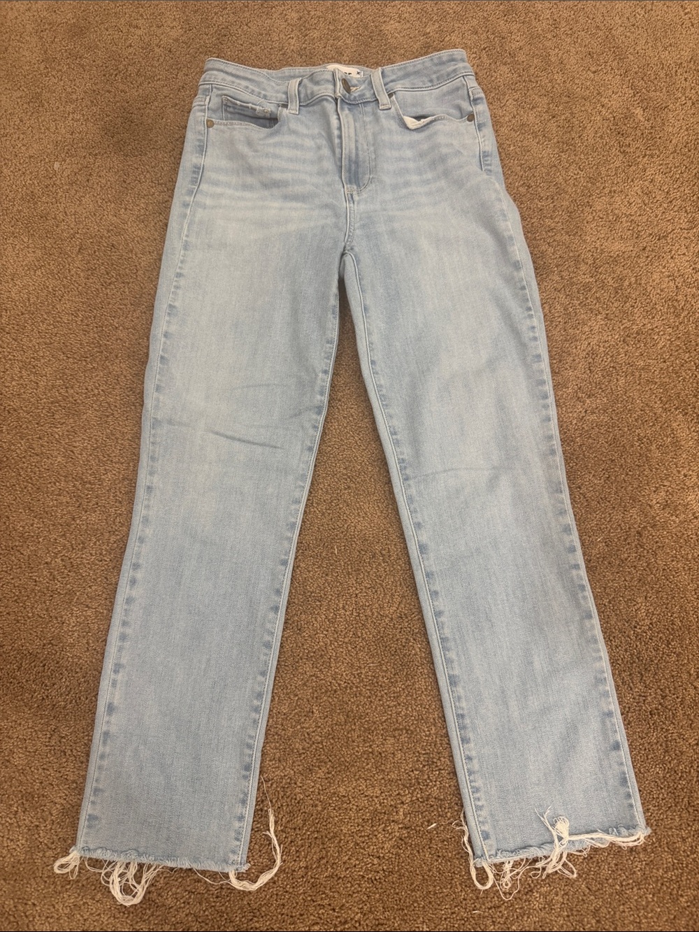 PAIGE Light Blue Straight-Leg Jeans with Frayed Hem